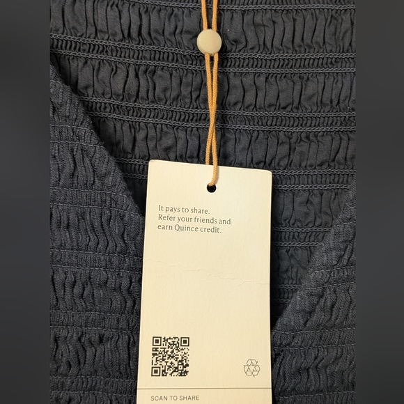 Quince Navy Organic Textured Cotton Smocked V-Neck Midi Dress - Picture 5 of 9